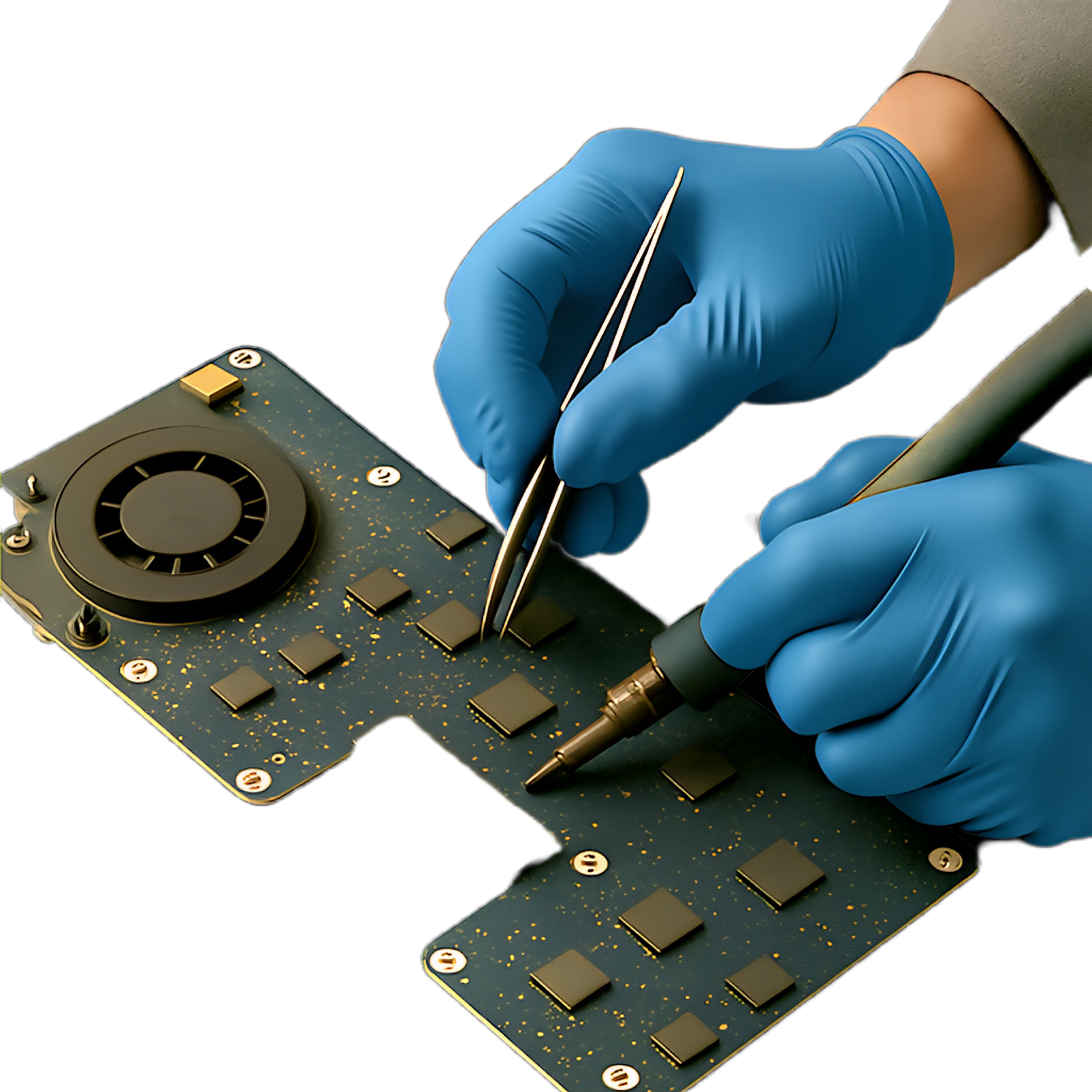 Technician working on logic board repair