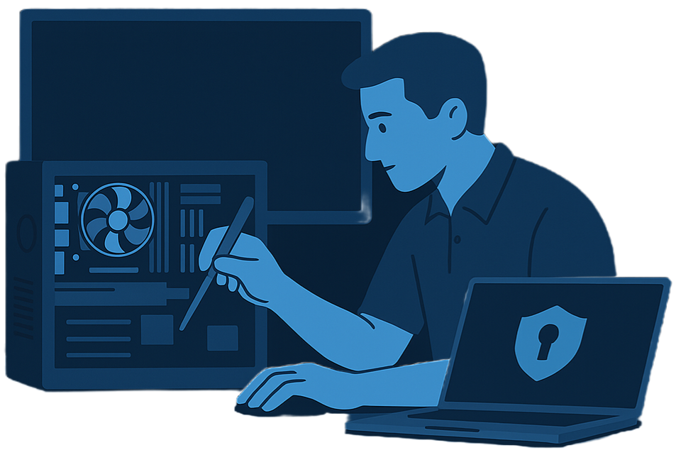 Technician securing and maintaining desktop and laptop computers, Computer protection